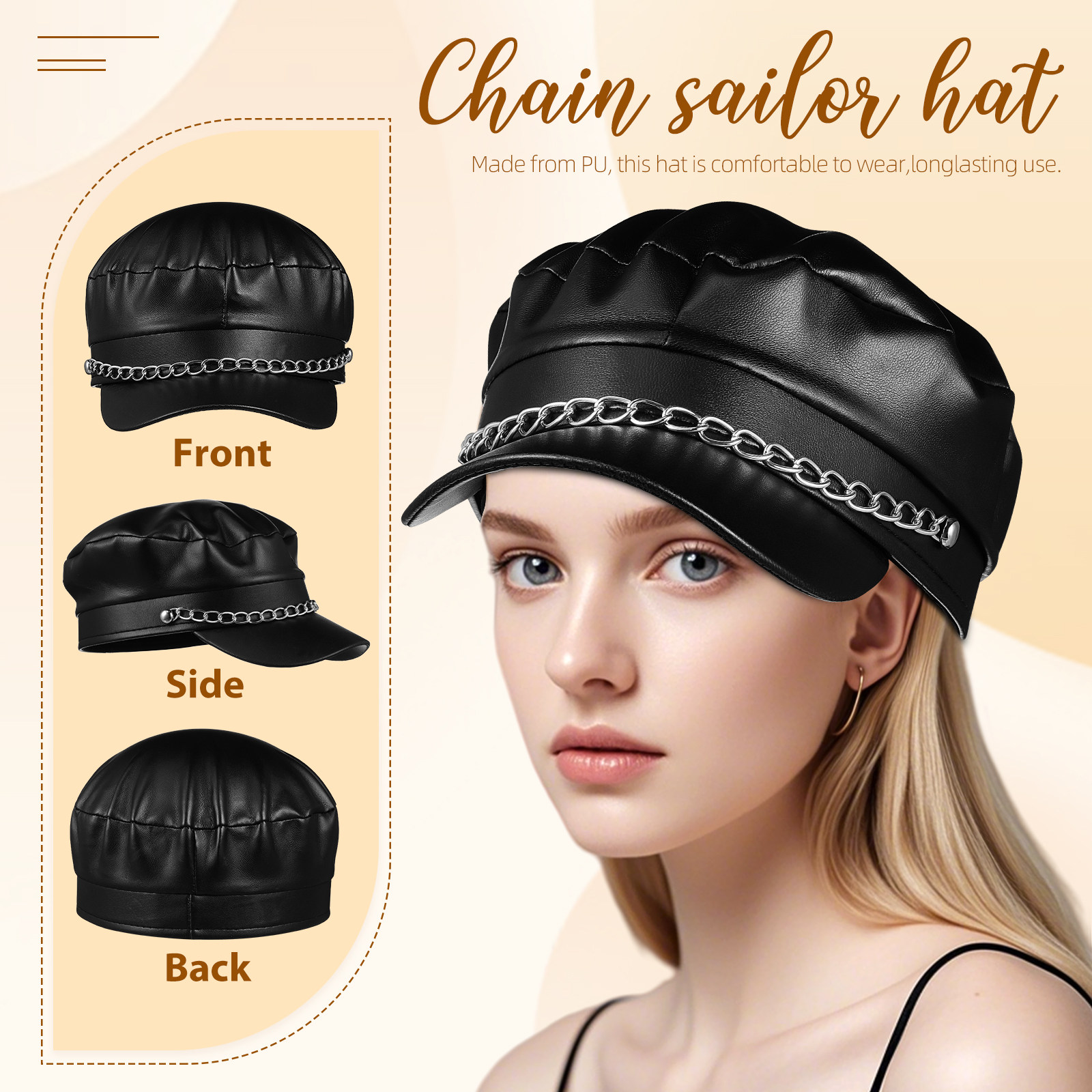 PU Chain Sailor Hat Black Retr - Travel Accessories Present recensione e prezzo